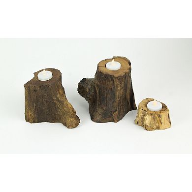 Set of 3 Natural Gamal Branch Wooden Single Tealight Candle Holders