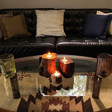 Set of 3 Natural Gamal Branch Wooden Single Tealight Candle Holders
