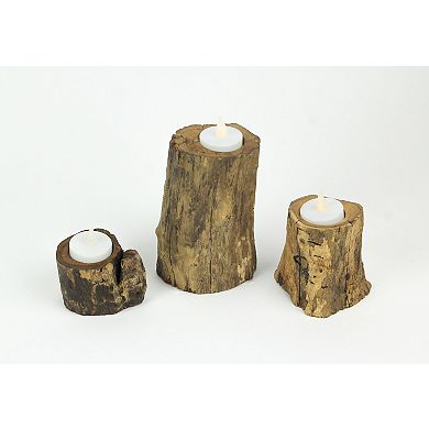 Set of 3 Natural Gamal Branch Wooden Single Tealight Candle Holders