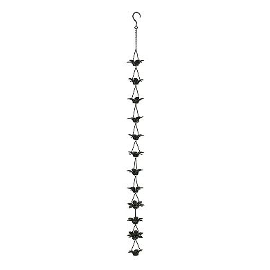 Verdigris Finish Metal Lily Flower Rain Chain w/Attached Hanger 48 Inch