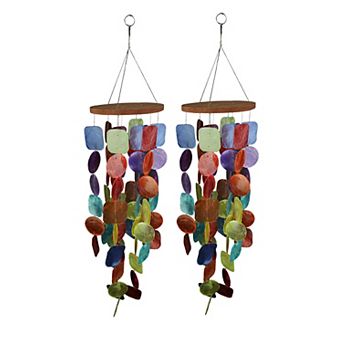 Set of Two 26 Inch Long Capiz Shell Hanging Wind Chimes