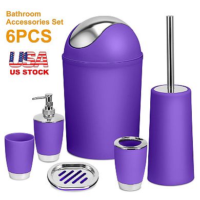 6-Piece Bathroom Accessories Set with Soap Dispenser, Toothbrush Holder, Brush & Trash Can