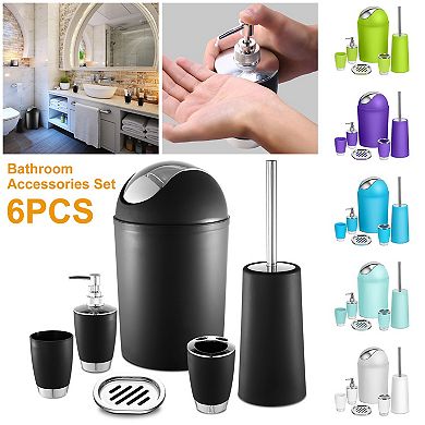 6-Piece Bathroom Accessories Set with Soap Dispenser, Toothbrush Holder, Brush & Trash Can