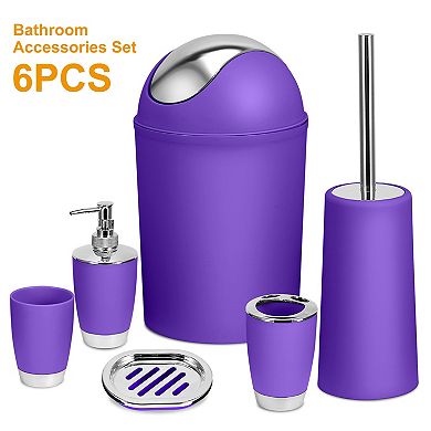 6-Piece Bathroom Accessories Set with Soap Dispenser, Toothbrush Holder, Brush & Trash Can