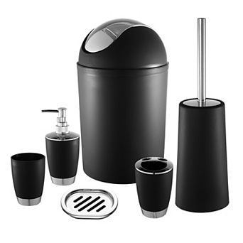 6 pc Bathroom Accessories Set with Soap Dispenser, Toothbrush Holder, Brush & Trash Can