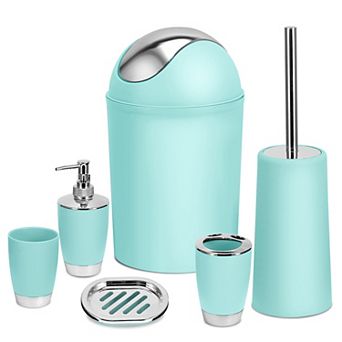 6 pc Bathroom Accessories Set with Soap Dispenser, Toothbrush Holder, Brush & Trash Can