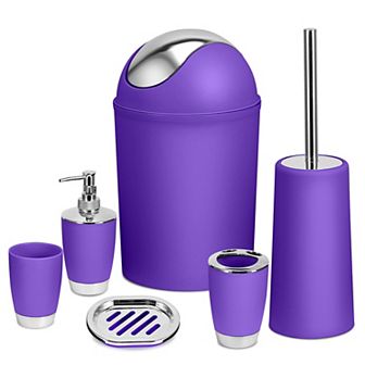 6 pc Bathroom Accessories Set with Soap Dispenser, Toothbrush Holder, Brush & Trash Can