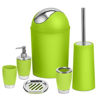 6 pc Bathroom Accessories Set with Soap Dispenser, Toothbrush Holder, Tumbler, Dish, Brush & Trash C