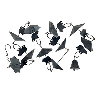 Rustic Black Bear & Umbrella Rain Chain - 75" Long Distressed Verdigris Finish