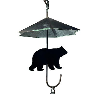 Rustic Black Bear & Umbrella Rain Chain - 75" Long Distressed Verdigris Finish