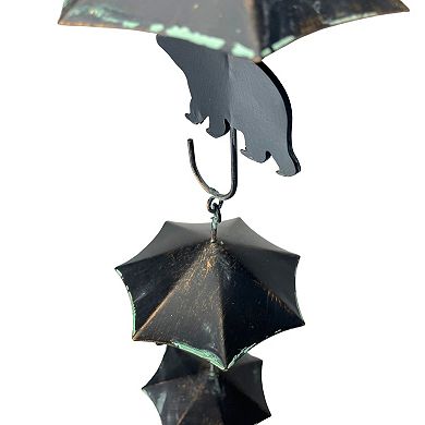 Rustic Black Bear & Umbrella Rain Chain - 75" Long Distressed Verdigris Finish