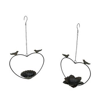 Set of 2 Rustic Metal Bird Hanging Planter Succulent Flower Basket Home Decor