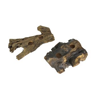 Set of 2 Natural Gamal Root Wood Double Tealight Candle Holders - Large