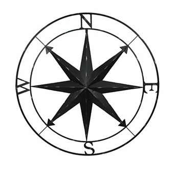 Black Indoor Outdoor Metal Compass Rose Hanging Wall Decor 39.5 Inch Diameter