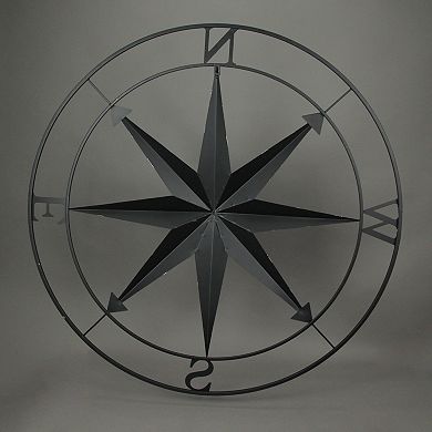 Black Indoor Outdoor Metal Compass Rose Hanging Wall Decor 39.5 Inch Diameter