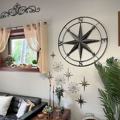 Black Indoor Outdoor Metal Compass Rose Hanging Wall Decor 39.5 Inch Diameter