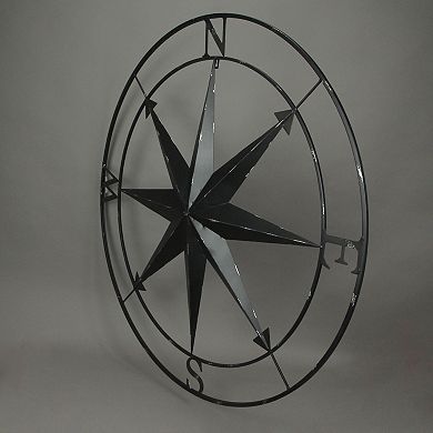 Black Indoor Outdoor Metal Compass Rose Hanging Wall Decor 39.5 Inch Diameter