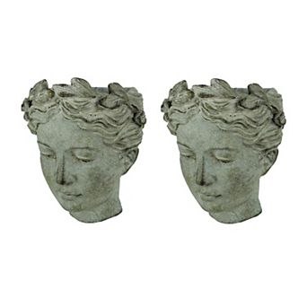 Distressed Cement Classic Greek Lady Head Indoor/Outdoor Hanging Planters Set