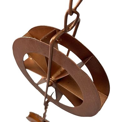 78-Inch Metal Rain Chain - 6 Water Wheels & Weighted Bell, Bronze Finish