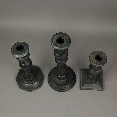 Set of 3 Charcoal Wooden Candle Holder Tapers Candlestick Centerpiece Home Decor
