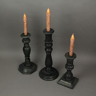 Set of 3 Charcoal Wooden Candle Holder Tapers Candlestick Centerpiece Home Decor