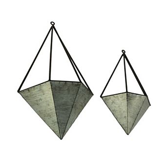 Galvanized Metal Diamond Shaped Angular Hanging Planters Set of 2