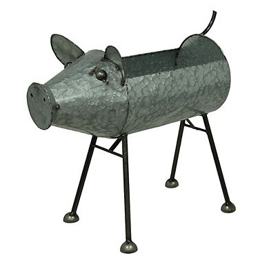 Galvanized Metal Set of 2 Indoor/Outdoor Pig Planter Sculptures
