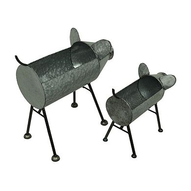 Galvanized Metal Set of 2 Indoor/Outdoor Pig Planter Sculptures