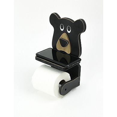 Whimsical Hand Painted Black Bear Wooden Toilet Paper Roll Holder