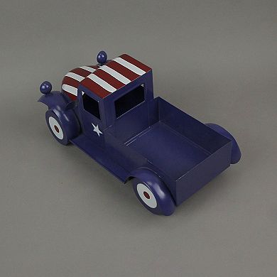 Rustic Blue Metal Vintage Patriotic Pickup Truck Planter Antique Stars & Stripes