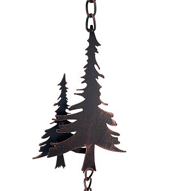 70" Metal Rain Chain - Forest Trees & Zen Bells, Aged Bronze, 3.25" Diameter