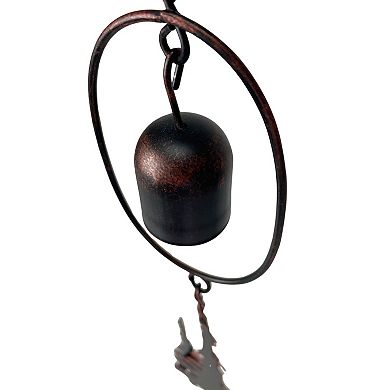 70" Metal Rain Chain - Forest Trees & Zen Bells, Aged Bronze, 3.25" Diameter