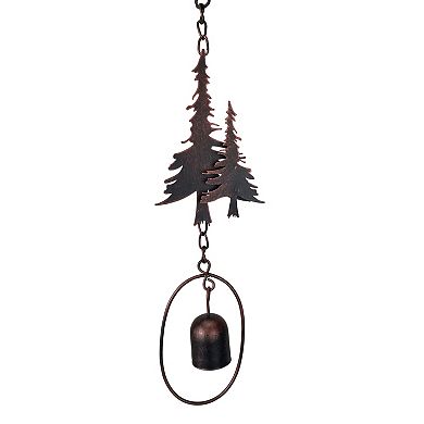 70" Metal Rain Chain - Forest Trees & Zen Bells, Aged Bronze, 3.25" Diameter