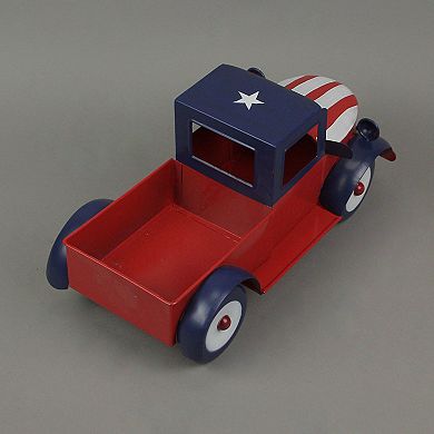 Rustic Red Metal Vintage Patriotic Pickup Truck Planter Antique Stars & Stripes