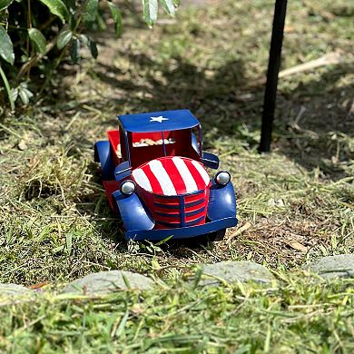 Rustic Red Metal Vintage Patriotic Pickup Truck Planter Antique Stars & Stripes