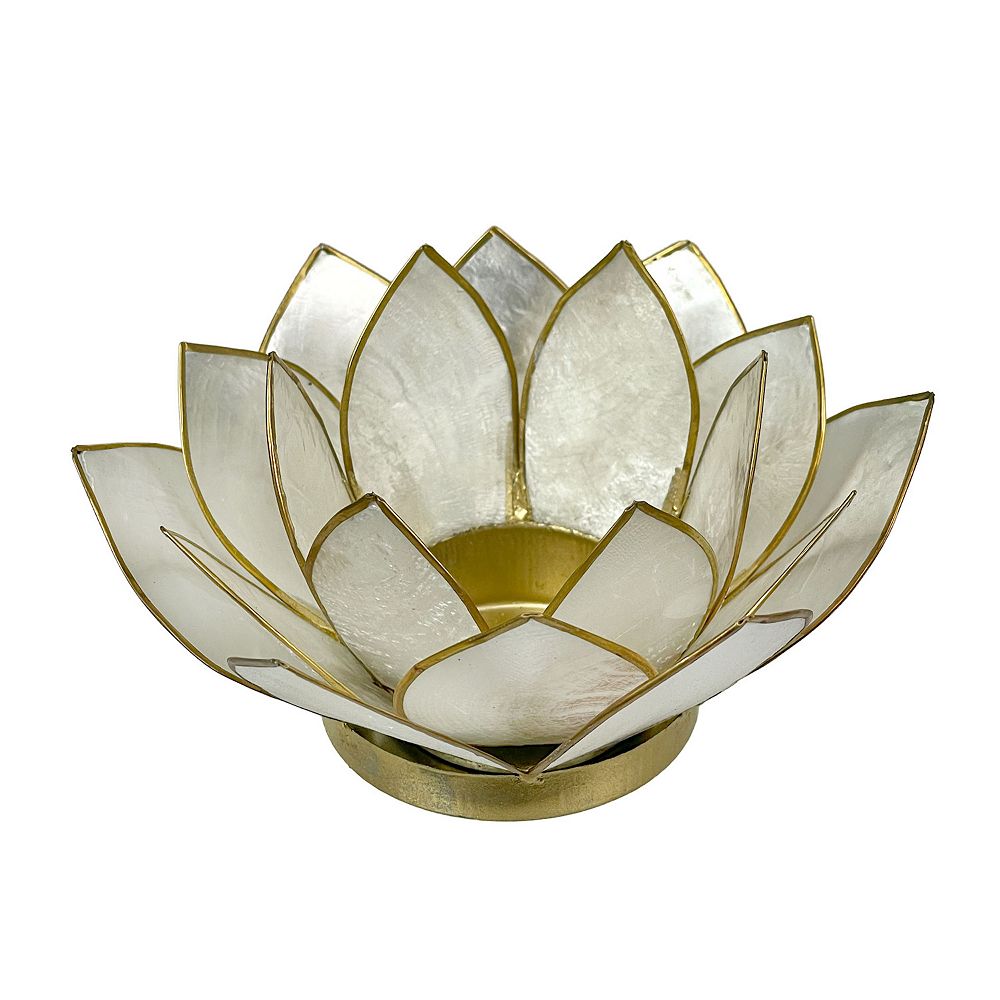 White Capiz Shell Lotus Flower Small Tealight Candle Holder