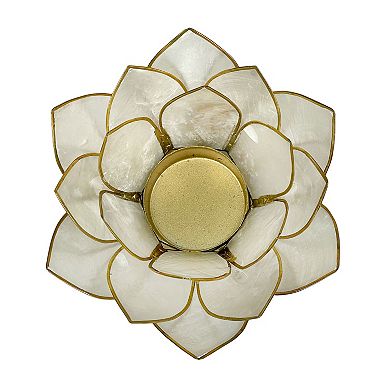 White Capiz Shell Lotus Flower Small Tealight Candle Holder Set of 3