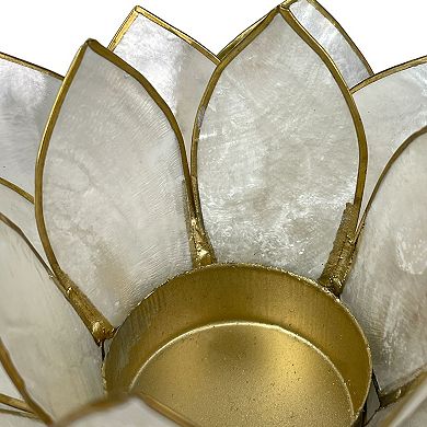 White Capiz Shell Lotus Flower Small Tealight Candle Holder Set of 3