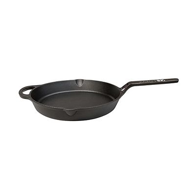10" Cast Iron Griddle Pan with long handle, pre-seasoned for heavy-duty flat cooking.