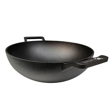 LIVEVIE 10" Cast Iron Deep Kadai Wok with dual handles, heavy-duty for versatile cooking.