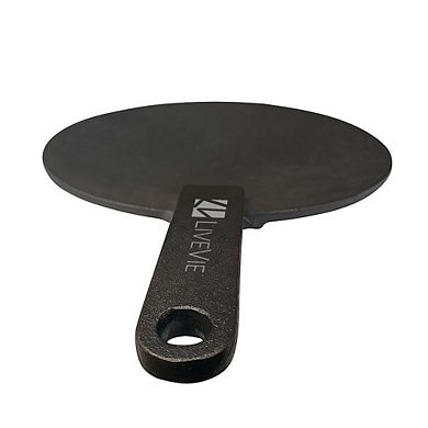 LIVEVIE 10" Concave Cast Iron Skillet Tawa, pre-seasoned with 5.5" handle for versatile use.