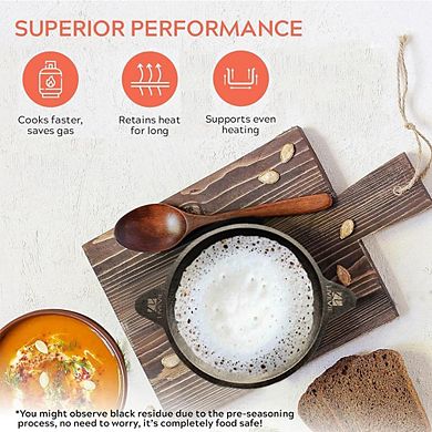 LIVEVIE 8.5" Cast Iron Appam Pan, pre-seasoned, heavy-duty & versatile for all cooktops.