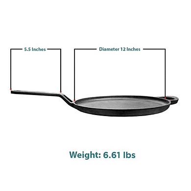 LIVEVIE 11" Pre-Seasoned Cast Iron Tawa, heavy-duty, non-stick griddle for versatile cooking.
