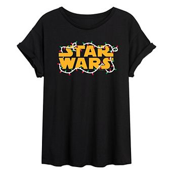 Juniors' Star Wars Christmas Lights Oversized Tee