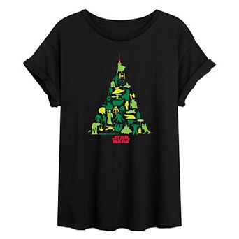 Juniors' Star Wars Christmas Tree Silhouette Oversized Tee
