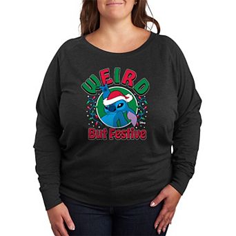 Plus Size Disney's Lilo & Stitch Weird But Festive French Terry Long Sleeve Tee
