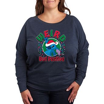 Plus Size Disney's Lilo & Stitch Weird But Festive French Terry Long Sleeve Tee