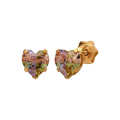 Kids 14k Gold Multicolor Cubic Zirconia Heart Stud Earrings