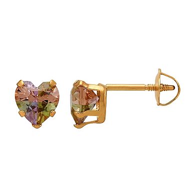 Kids 14k Gold Multicolor Cubic Zirconia Heart Stud Earrings