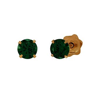 Kids 14k Gold Colored Cubic Zirconia Round Stud Earrings